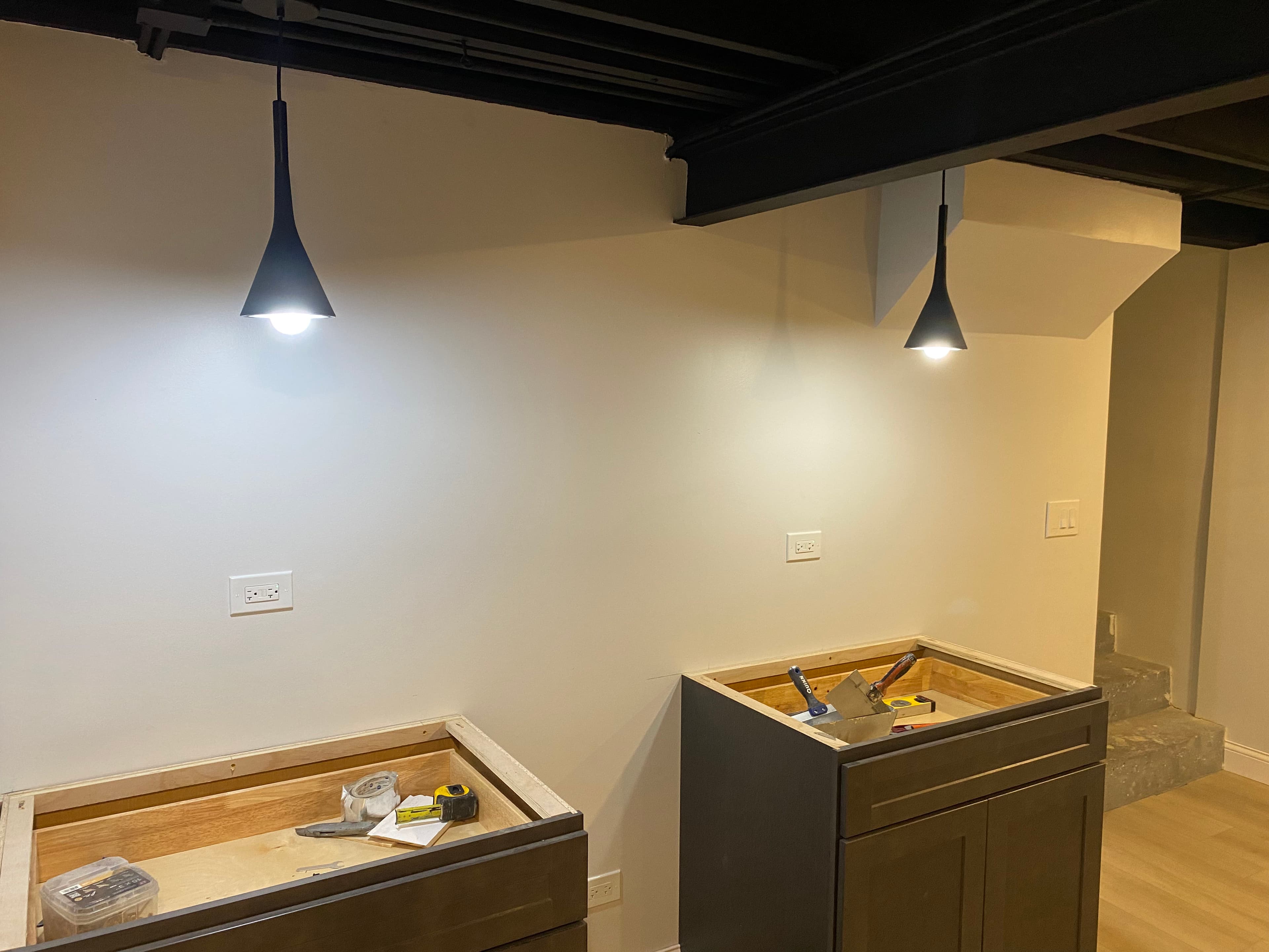 Stylish Pendant Lighting Installed for Basement Upgrade